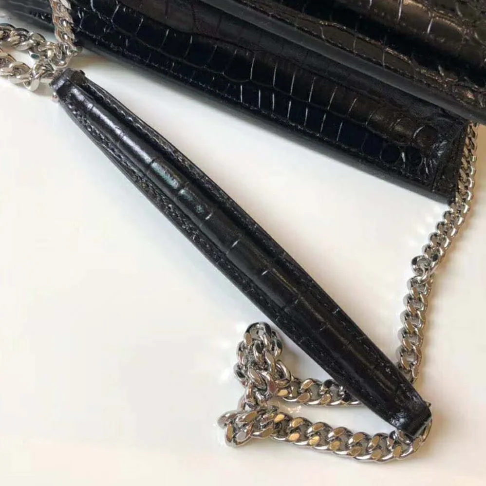 Saint Laurent YSL Sunset Small Supple Crocodile Embossed for Women in Black Saint Laurent YSL Sunset Small Supple Crocodile Embossed for Women in Black