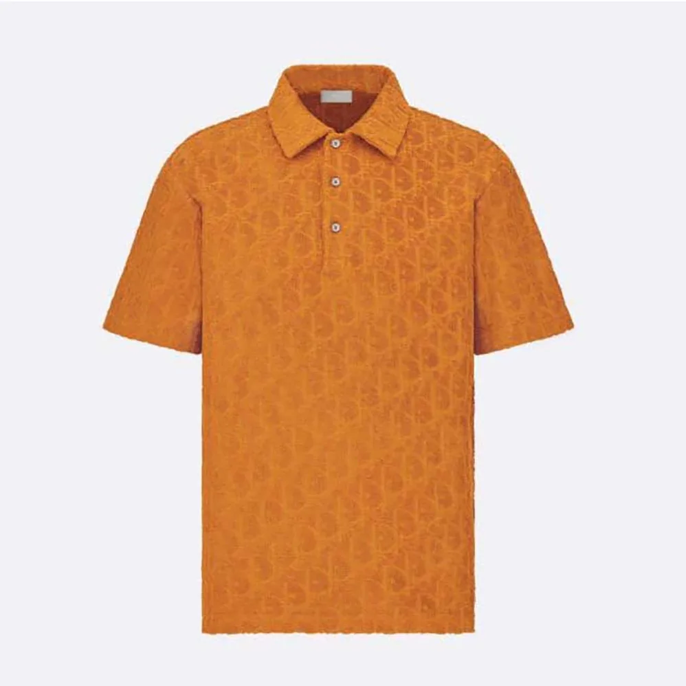 Dior Oversized Dior Oblique Polo Shirt Orange Terry Cotton Jacquard for Men
