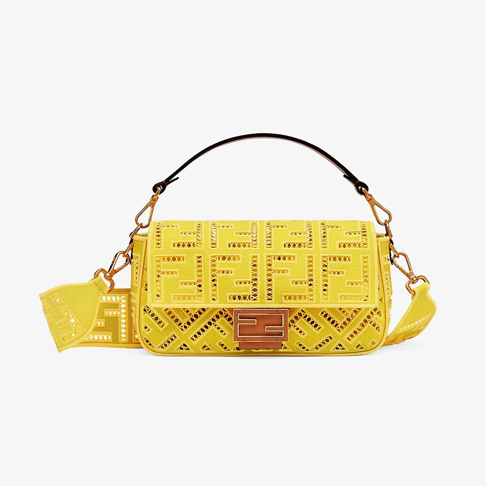Fendi Baguette Canvas Bag with Embroidery for Women in Yellow Fendi Baguette Canvas Bag with Embroidery for Women in Yellow