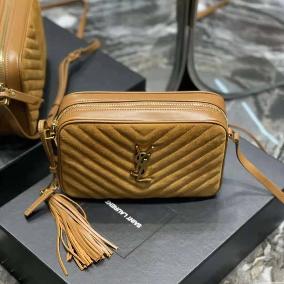 Saint Laurent YSL Lou Camera Bag in Quilted Suede and Smooth Leather for Women