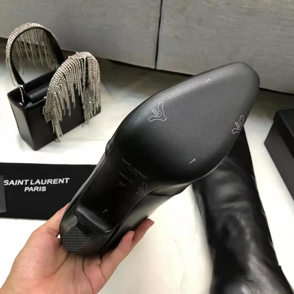 Saint Laurent YSL Harper Boots in Smooth Leather for Women in Black