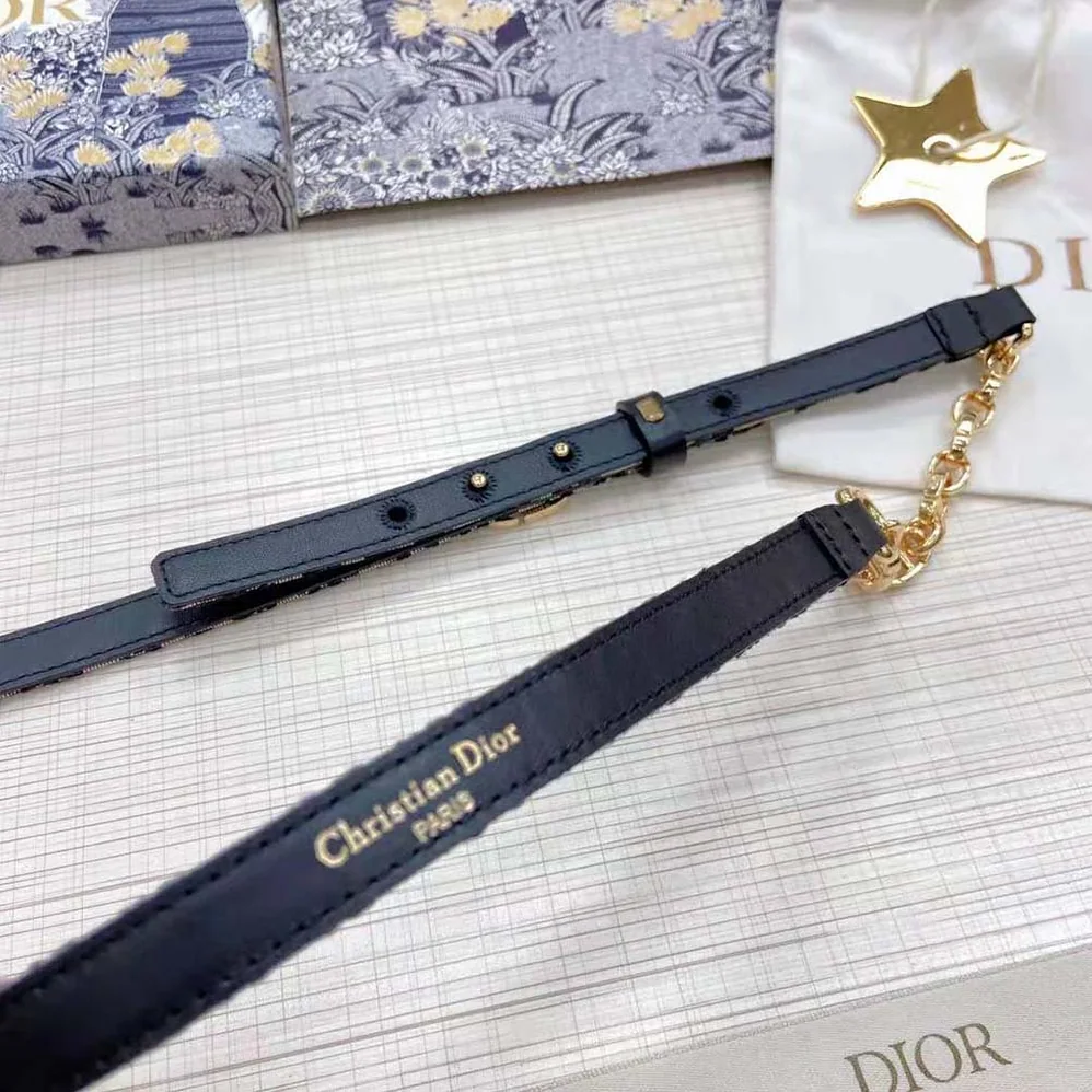 Dior Caro Belt Blue Dior Oblique Jacquard with Shiny Gold-Finish Metal 15 MM for Women