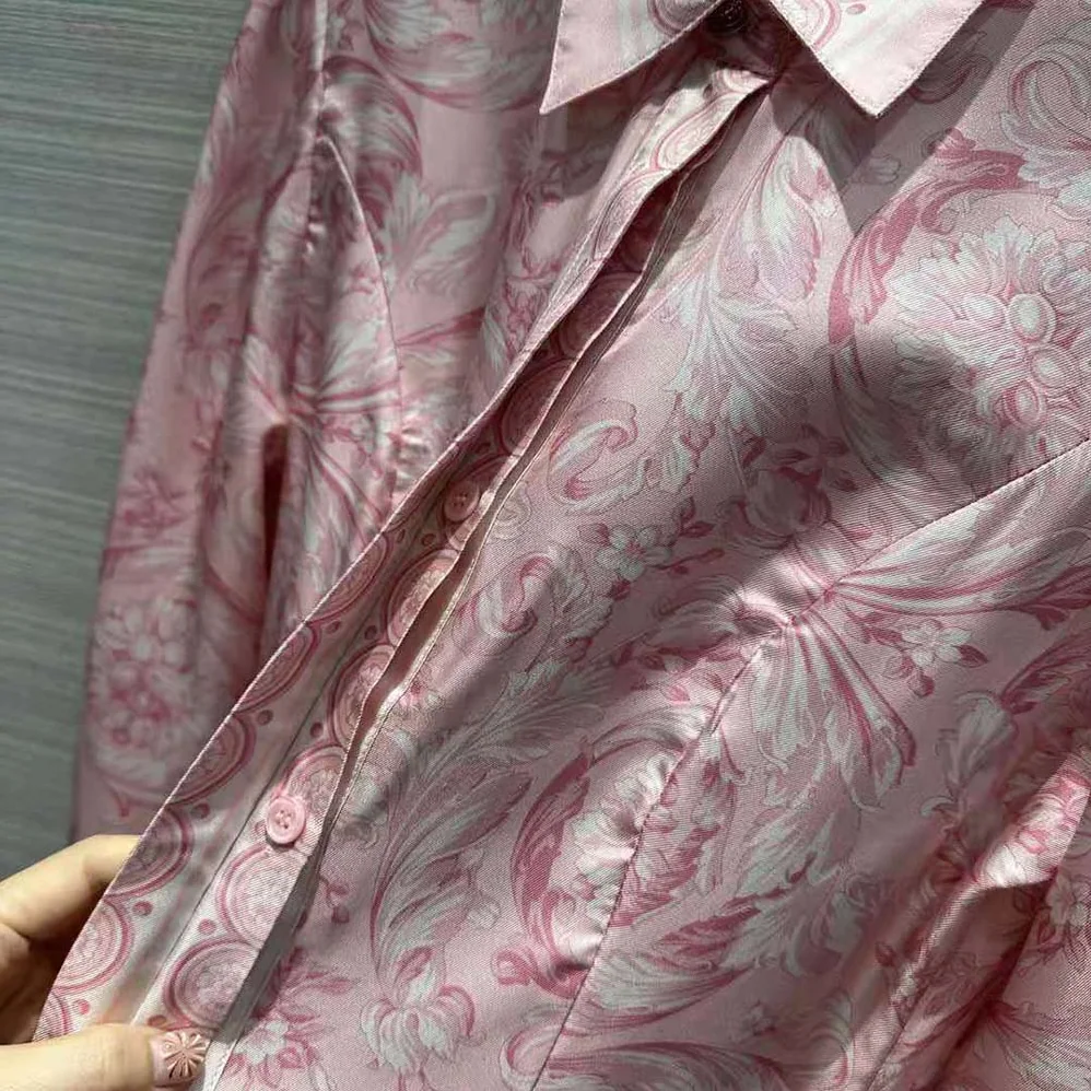 Versace Barocco Silk Midi Shirt Dress for Women in Pink Versace Barocco Silk Midi Shirt Dress for Women in Pink