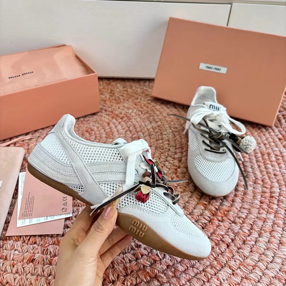 Miu Miu Gymnasium Mesh and Suede Sneakers for Women in White