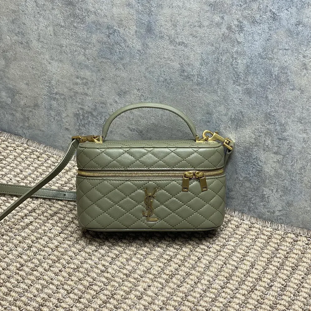 Saint Laurent YSL Gaby Vanity Bag In Lambskin for Women in Green Saint Laurent YSL Gaby Vanity Bag In Lambskin for Women in Green