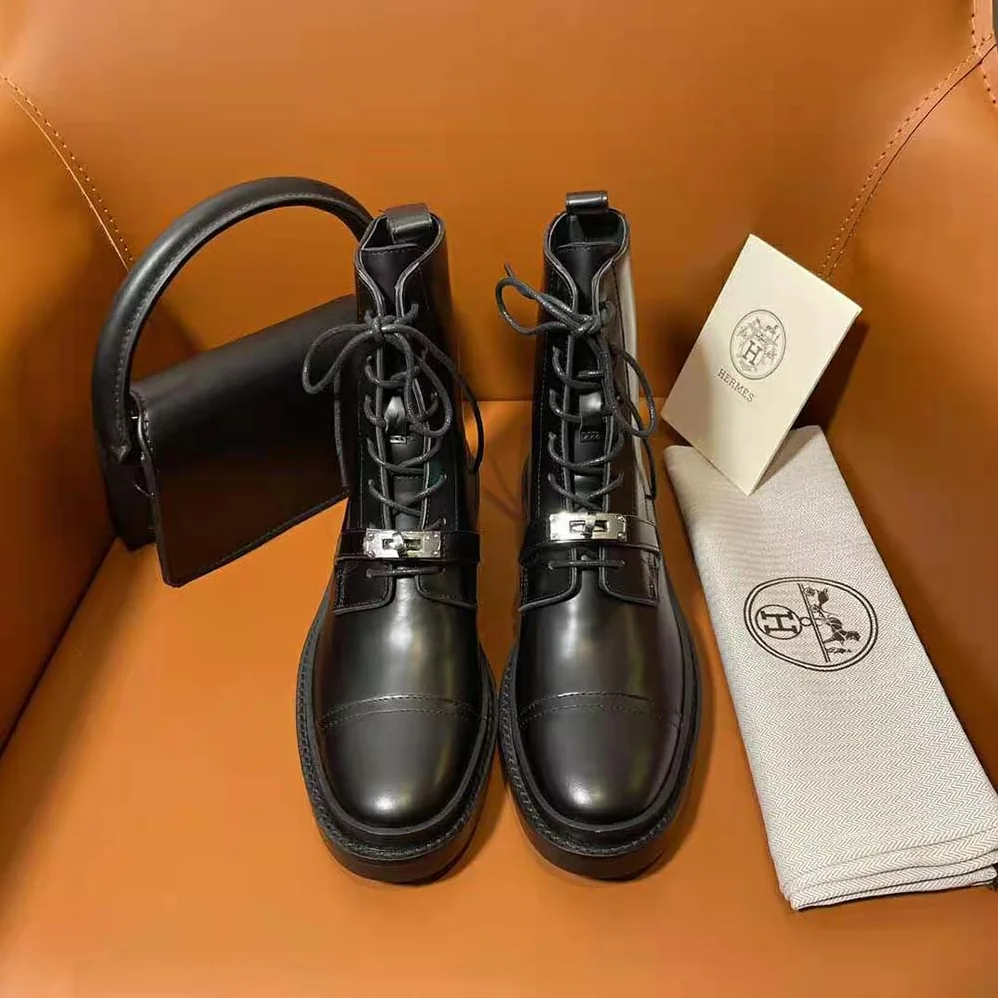 Hermes Funk Ankle Boot in Glazed Calfskin for Women in Black Hermes Funk Ankle Boot in Glazed Calfskin for Women in Black