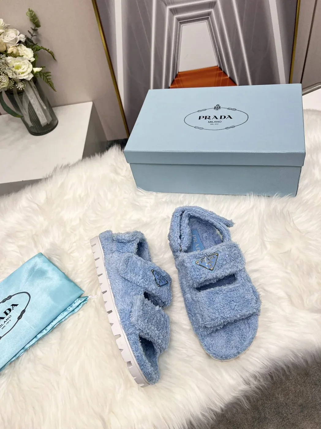 Prada Terrycloth Sandals Blue /