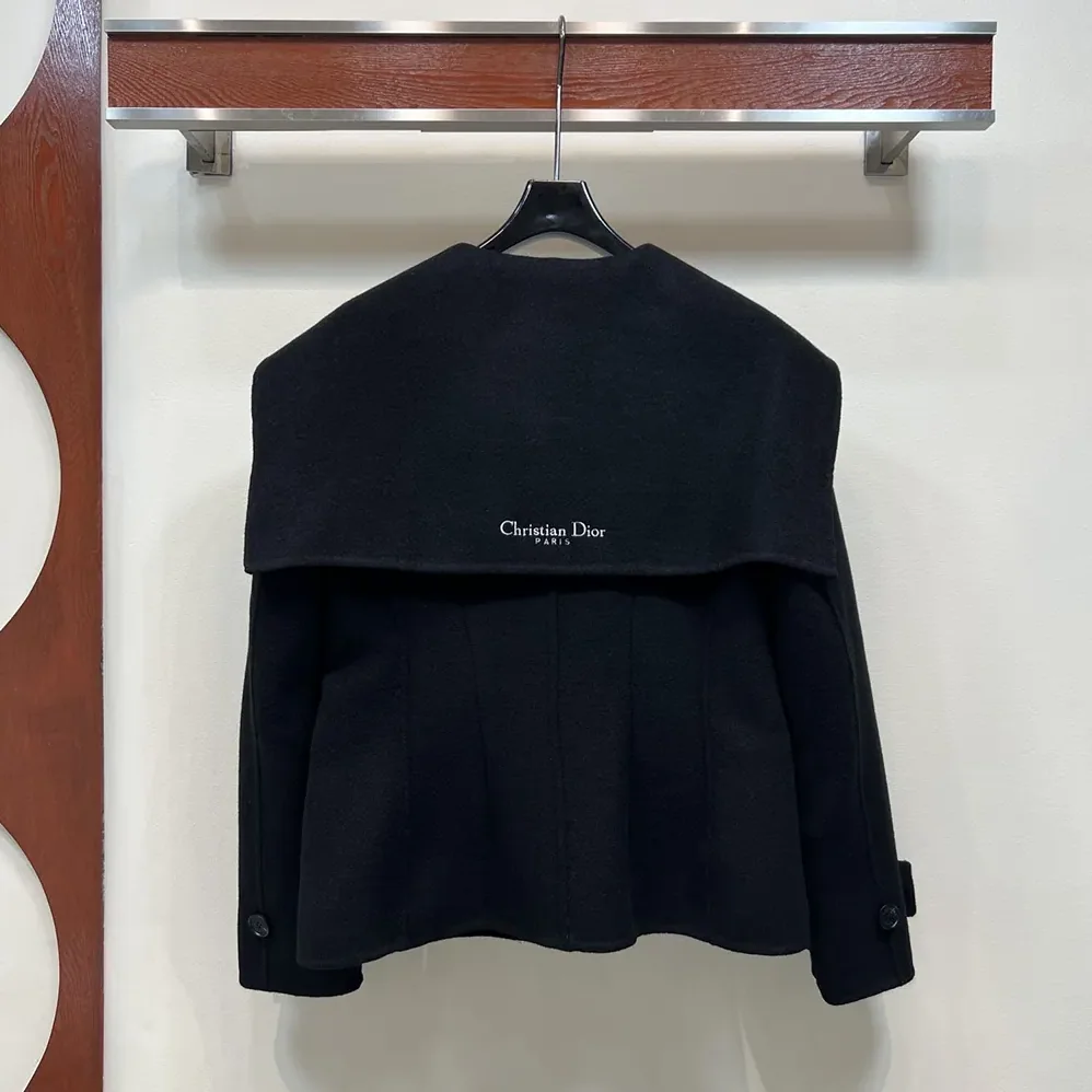 Dior Fitted Jacket with Sailor Collar Black Double-Sided Virgin Wool-Angora for Women in Blend Felt Dior Fitted Jacket with Sailor Collar Black Double-Sided Virgin Wool-Angora for Women in Blend Felt