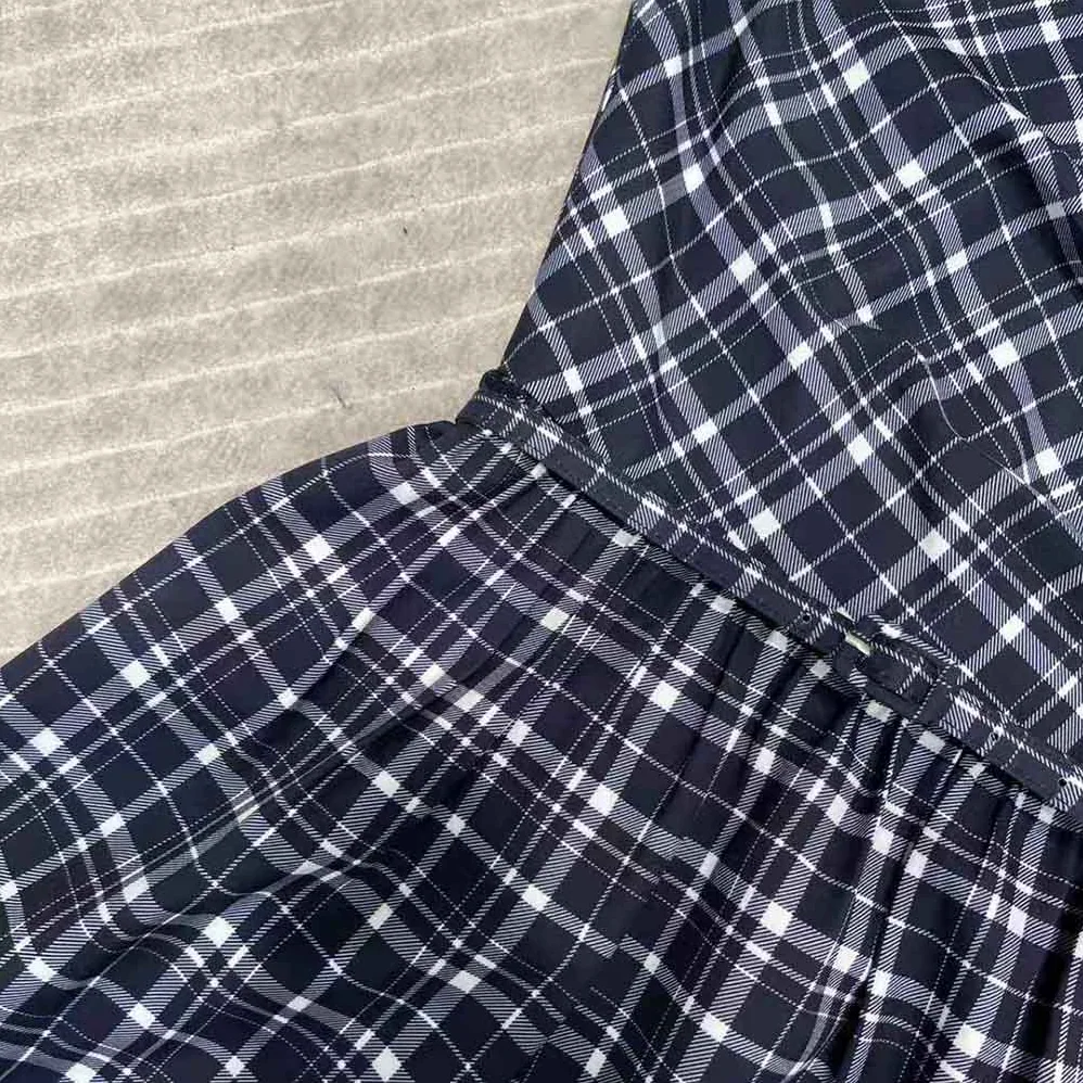 Dior Short Wrap-Over Dress Navy Blue Check'n'Dior Pop Wool Twill for Women Dior Short Wrap-Over Dress Navy Blue Check'n'Dior Pop Wool Twill for Women