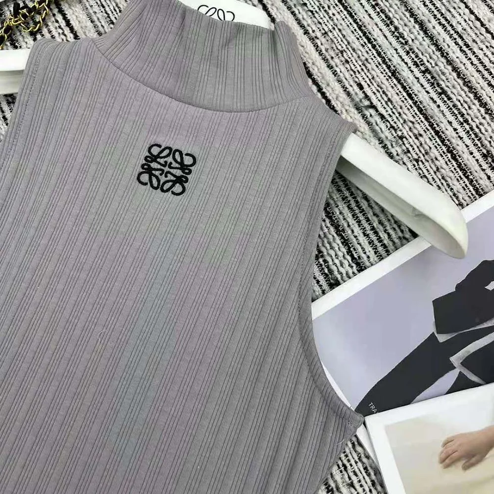 Loewe High Neck Top in Cotton Blend for Women in Silver