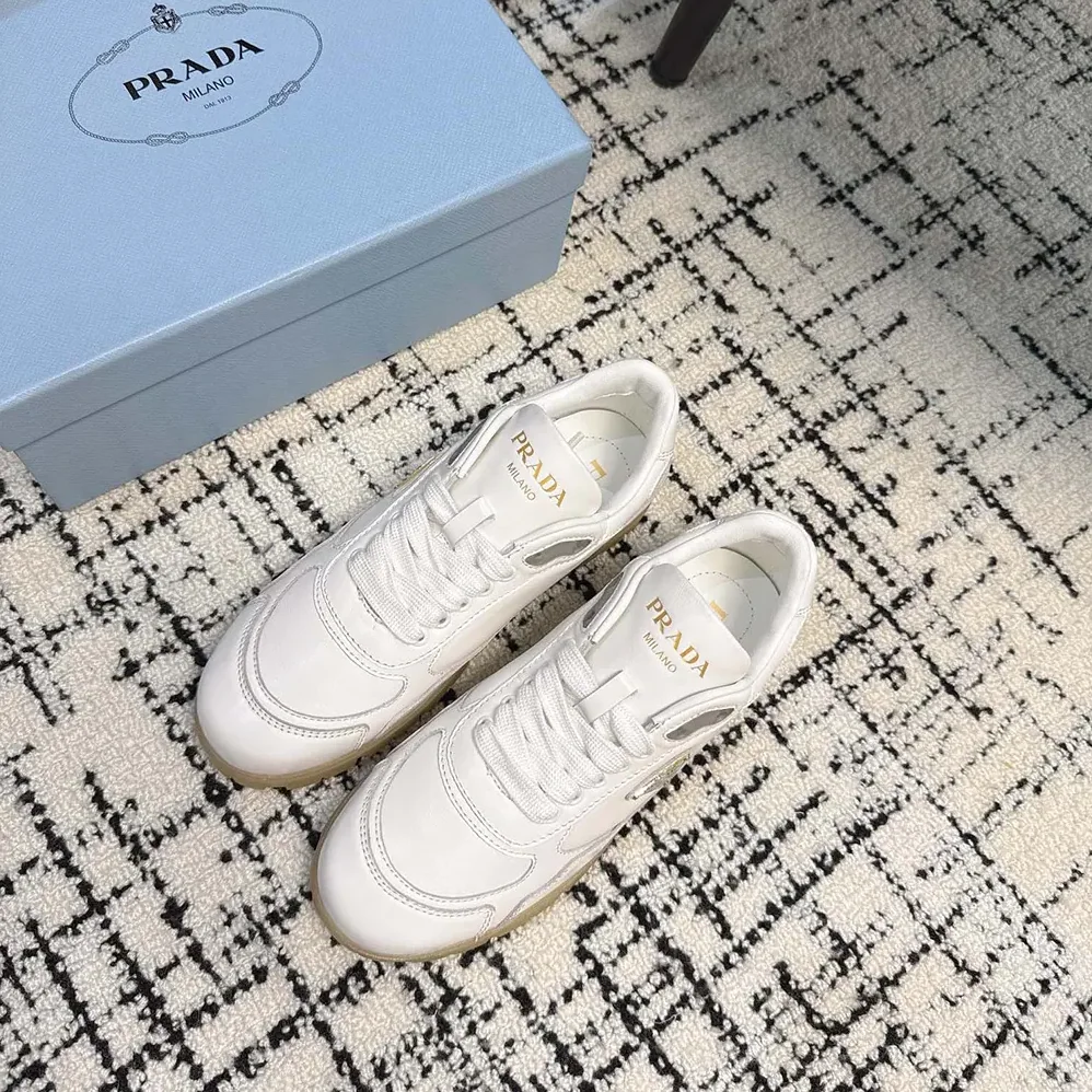 Prada Downtown Nappa Leather Sneakers for Unisex in White Prada Downtown Nappa Leather Sneakers for Unisex in White