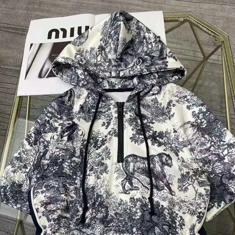 Dior Short Hooded Dress Black and White Technical Taffeta Jacquard for Women