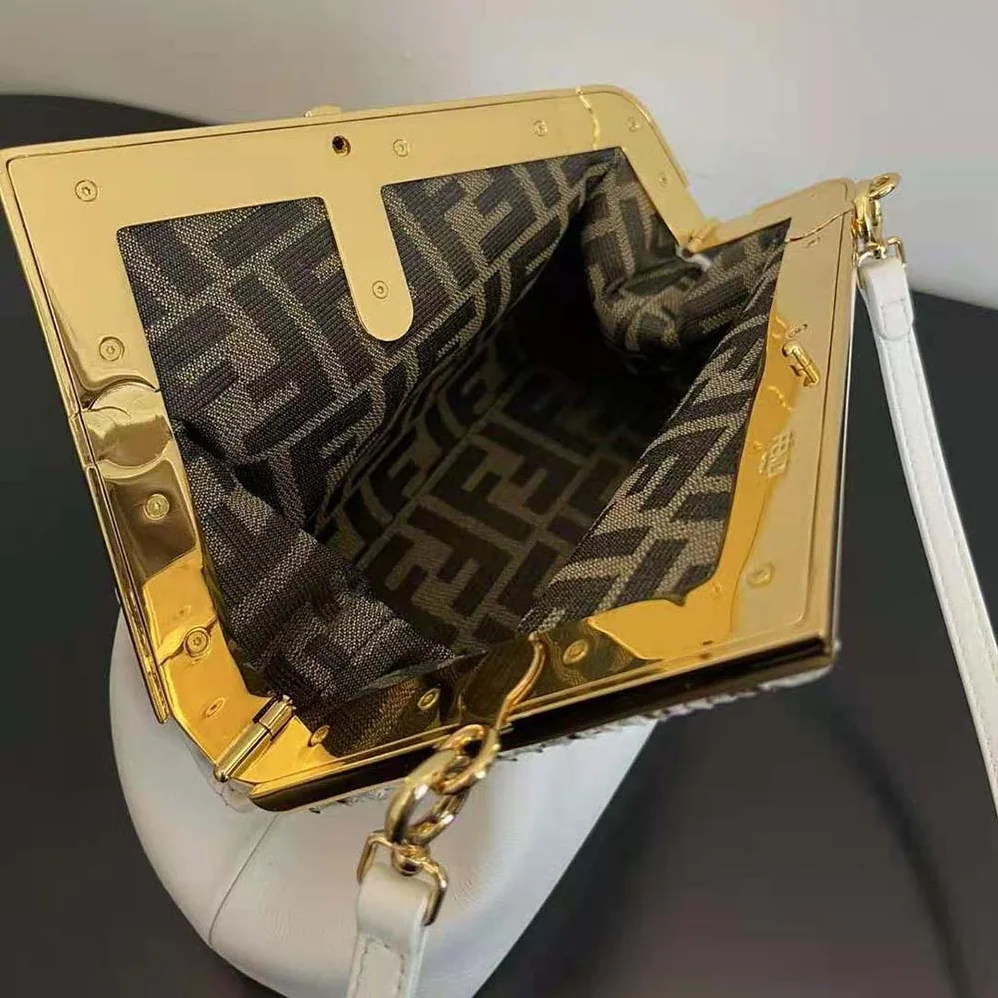 Fendi First Small White Leather Bag with Exotic Details for Women