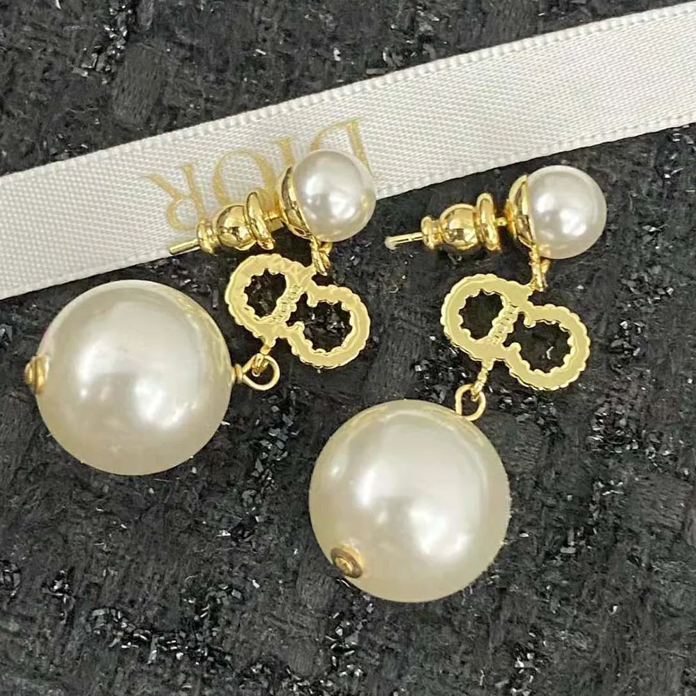 Dior Tribales Earrings Gold-Finish Metal, White Resin Pearls and White Crystals for Women
