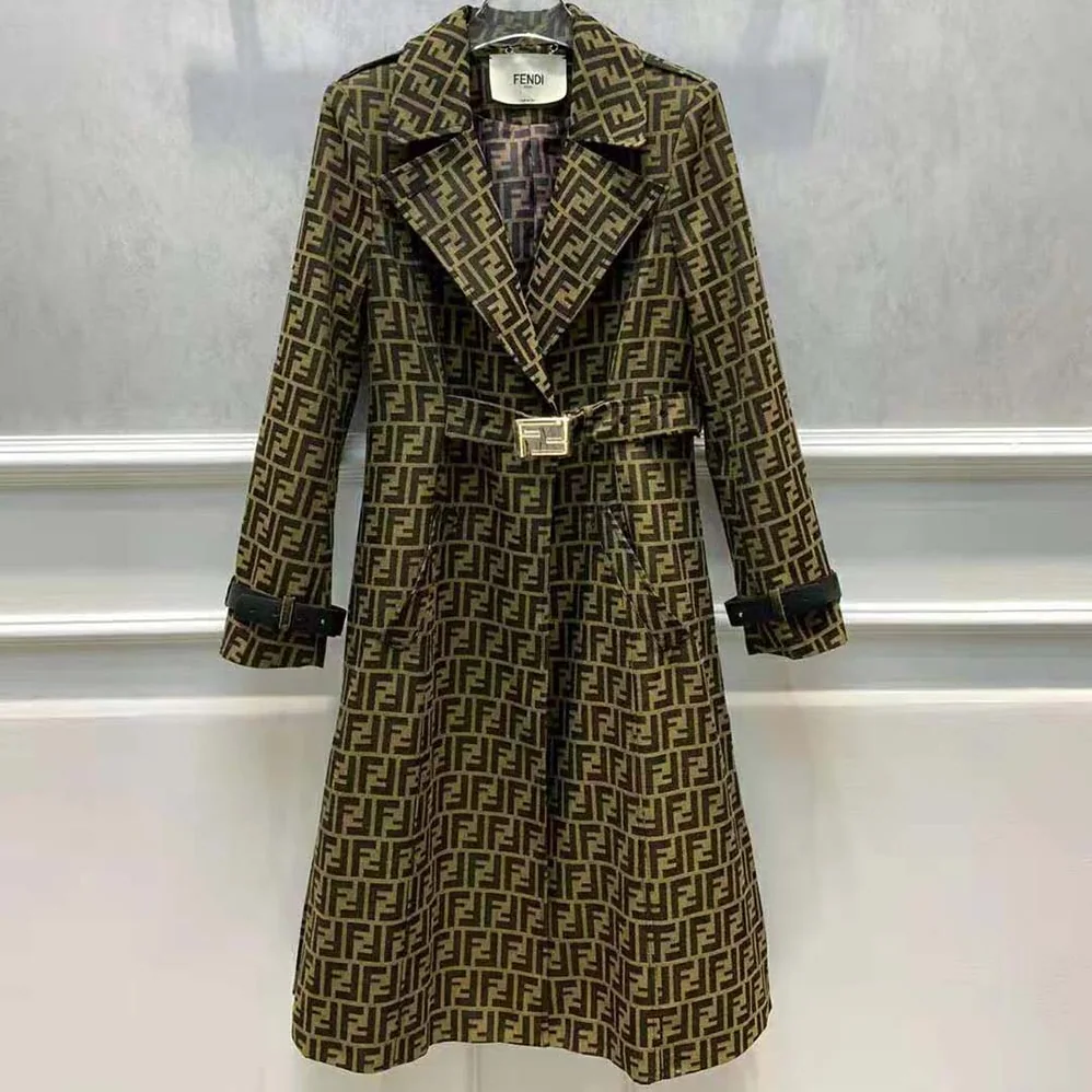 Fendi Overcoat Brown Canvas Trench Coat for Women
