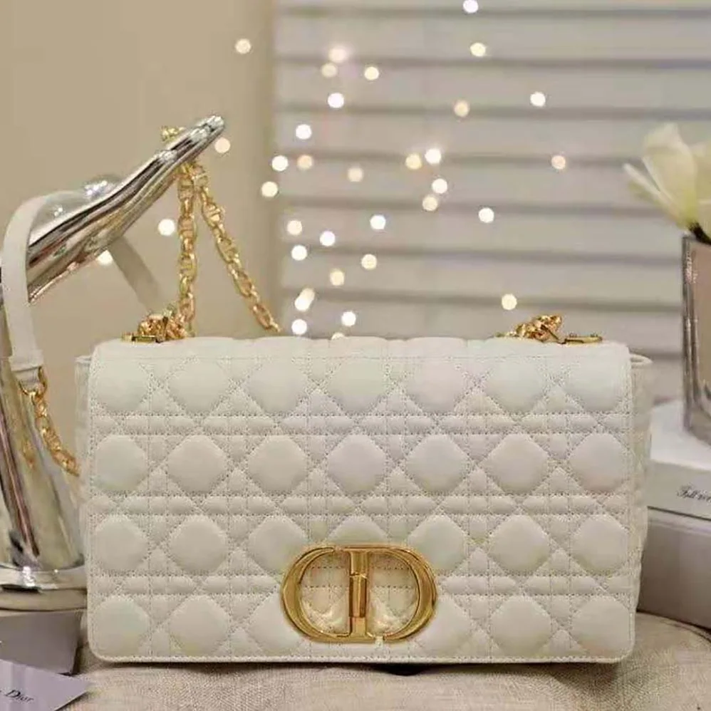 Dior Large Dior Caro Bag Supple Cannage Calfskin for Women in White