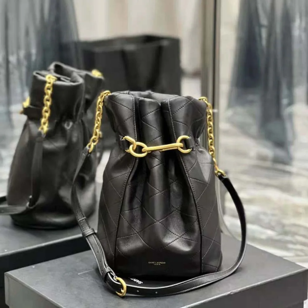 Saint Laurent YSL Le Maillon Hook Bucket Bag in Supple Leather for Women in Black Saint Laurent YSL Le Maillon Hook Bucket Bag in Supple Leather for Women in Black