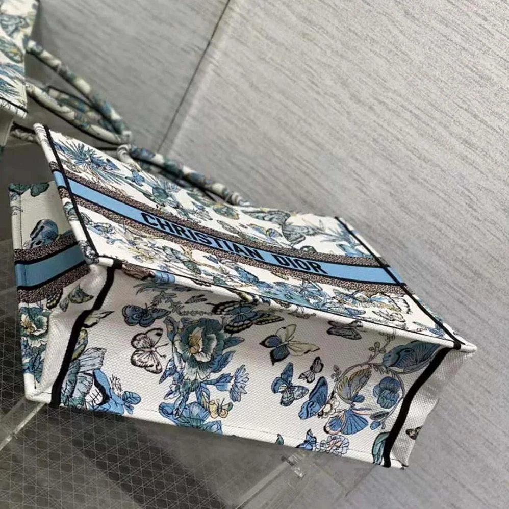 Dior Large Dior Book Tote White and Pastel Midnight Blue Toile de Jouy Mexico Embroidery for Women