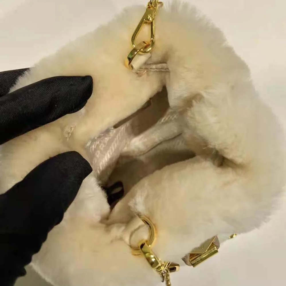 Prada Shearling Mini-pouch for Women in Beige