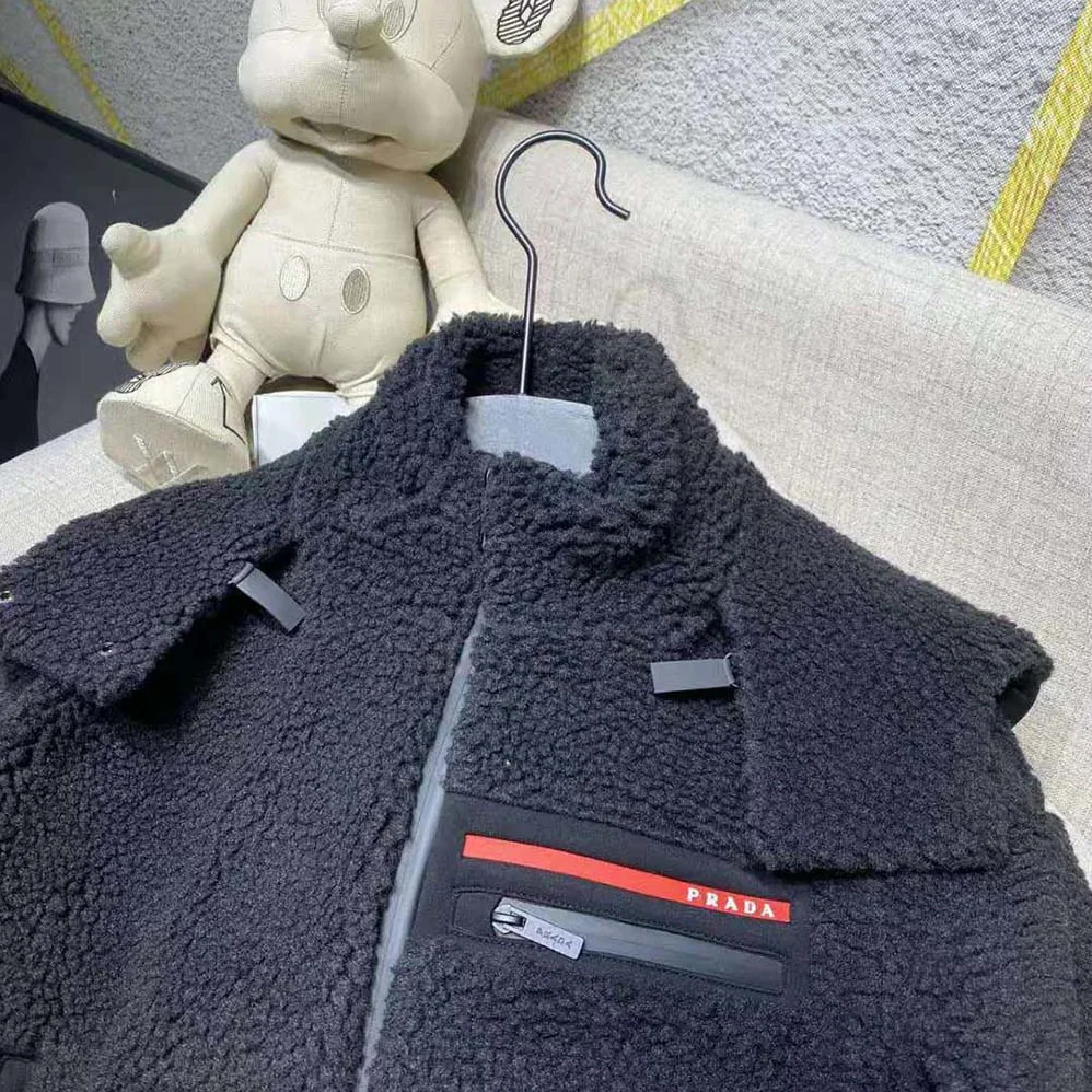Prada Cropped Recycled Fleece Down Jacket for Women in Black Prada Cropped Recycled Fleece Down Jacket for Women in Black