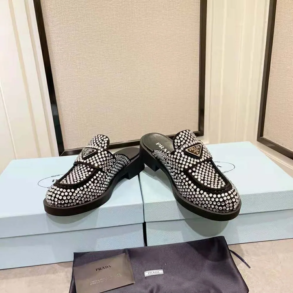 Prada Satin Mules with Crystals in 40mm Heel Height for Women in Black