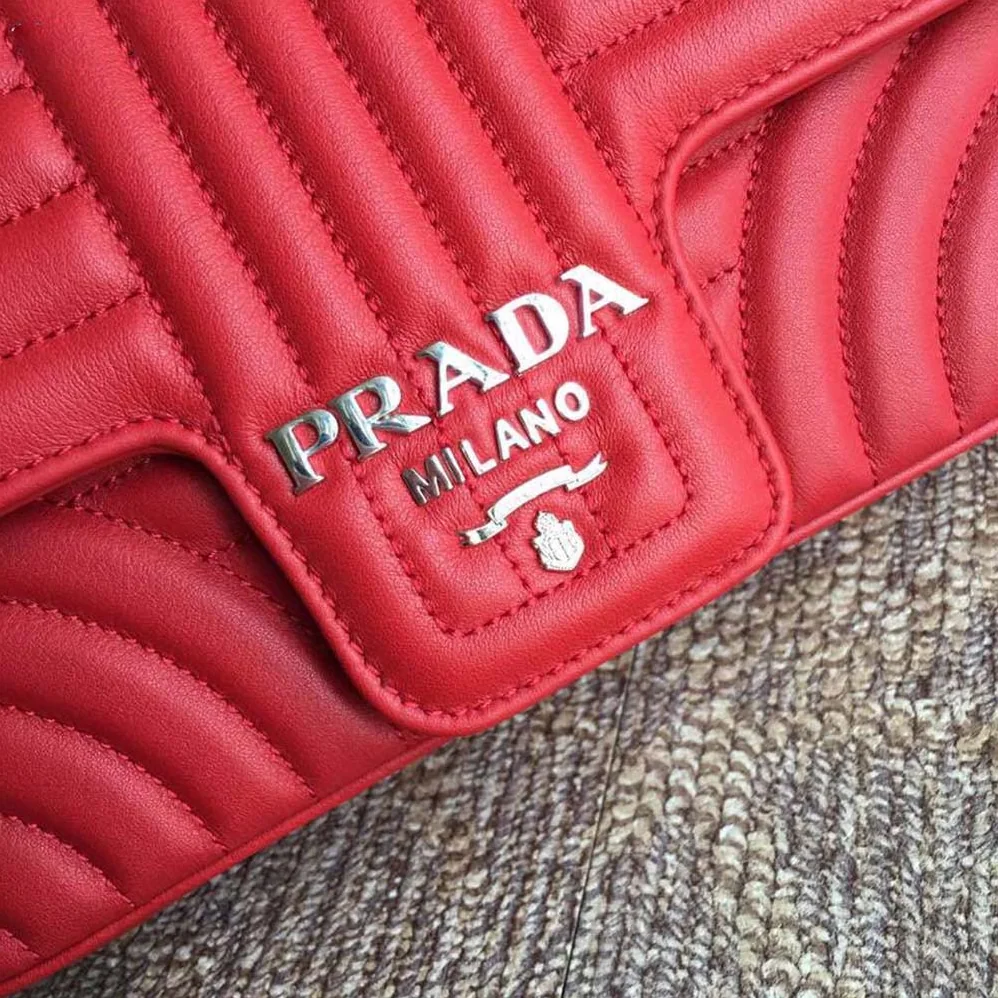 Prada Diagramme Leather Shoulder Bag in Red Prada Diagramme Leather Shoulder Bag in Red