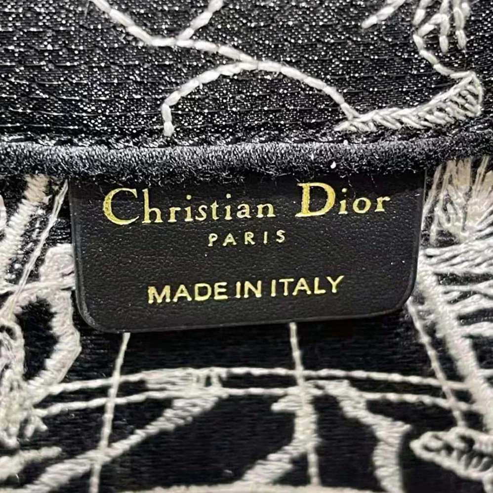 Dior Book Tote Black and White Dior Around the World Embroidery for Women