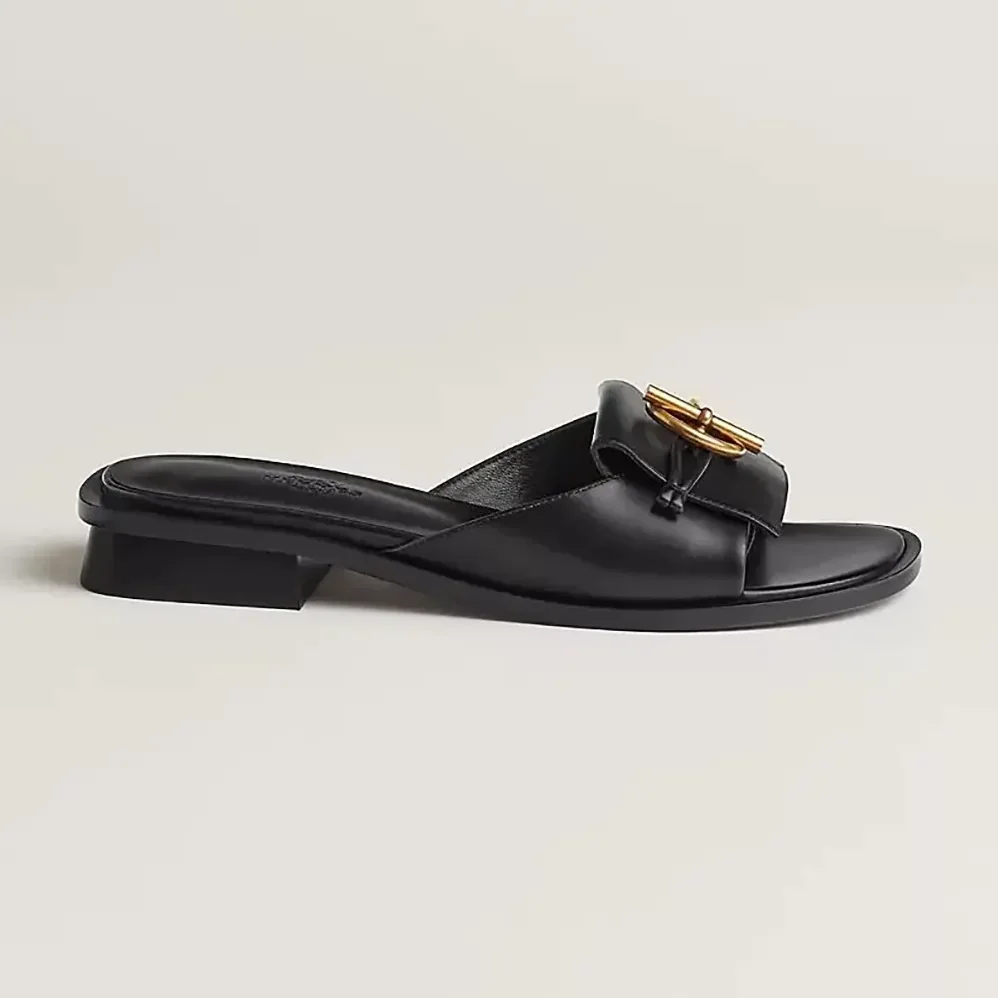 Hermes Isle Sandal in Calfskin Leather-Black H241145Z for Women