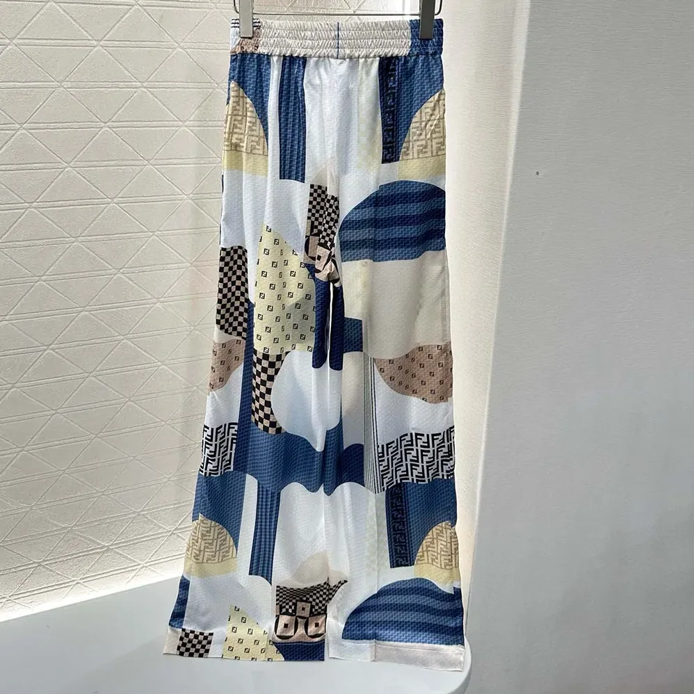 Fendi Blue Silk Pants with Patchwork Print for Women Fendi Blue Silk Pants with Patchwork Print for Women