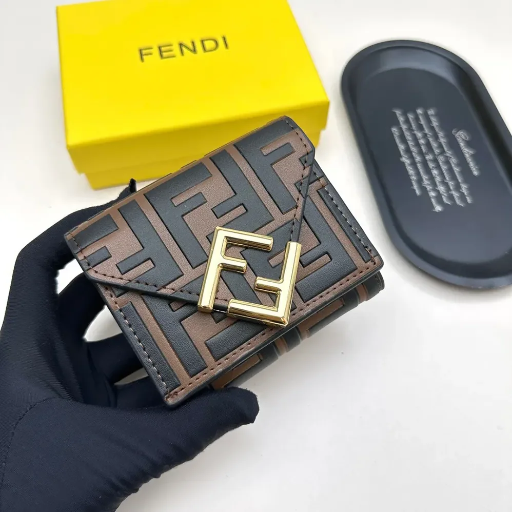 Fendi FF Diamonds Wallet Brown and Black FF Leather Wallet for Unisex Fendi FF Diamonds Wallet Brown and Black FF Leather Wallet for Unisex