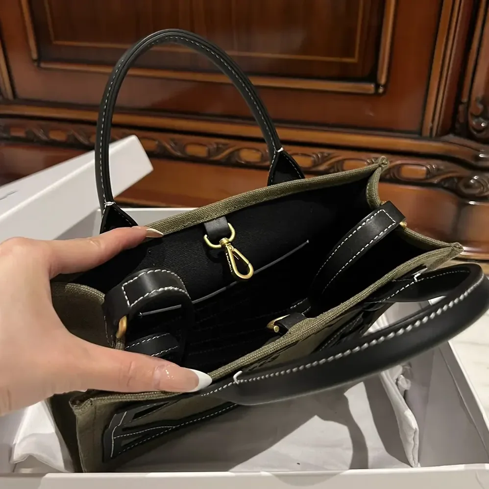 Balmain B-Army Small Canvas Shopping Bag with Leather Inserts for Women Balmain B-Army Small Canvas Shopping Bag with Leather Inserts for Women