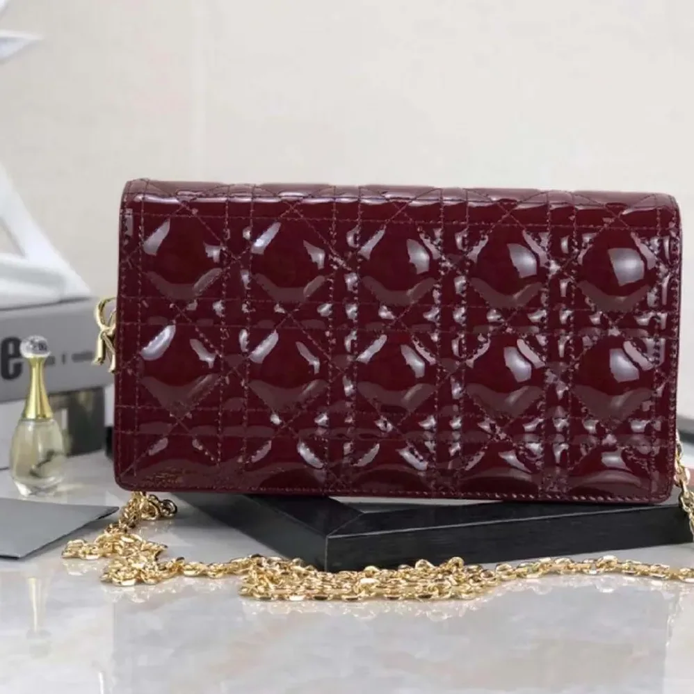 Dior Lady Dior Pouch Patent Cannage Calfskin in Maroon Dior Lady Dior Pouch Patent Cannage Calfskin in Maroon