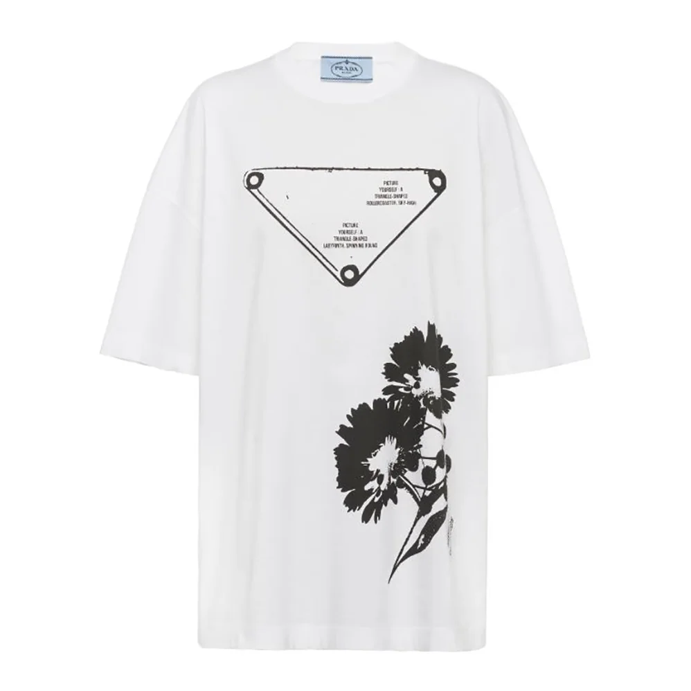 Prada Oversized Printed Jersey T-shirt for Women in White Prada Oversized Printed Jersey T-shirt for Women in White