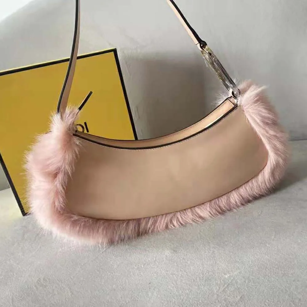 Fendi O'Lock Swing Pale Pink Leather and Fox Fur Pouch for Women