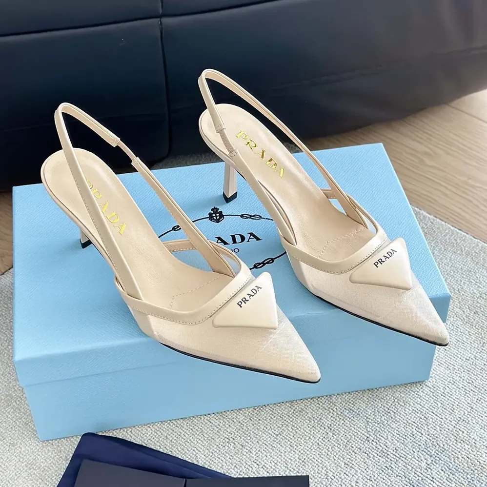 Prada Mesh Fabric Slingback Pumps for Women in Beige Prada Mesh Fabric Slingback Pumps for Women in Beige