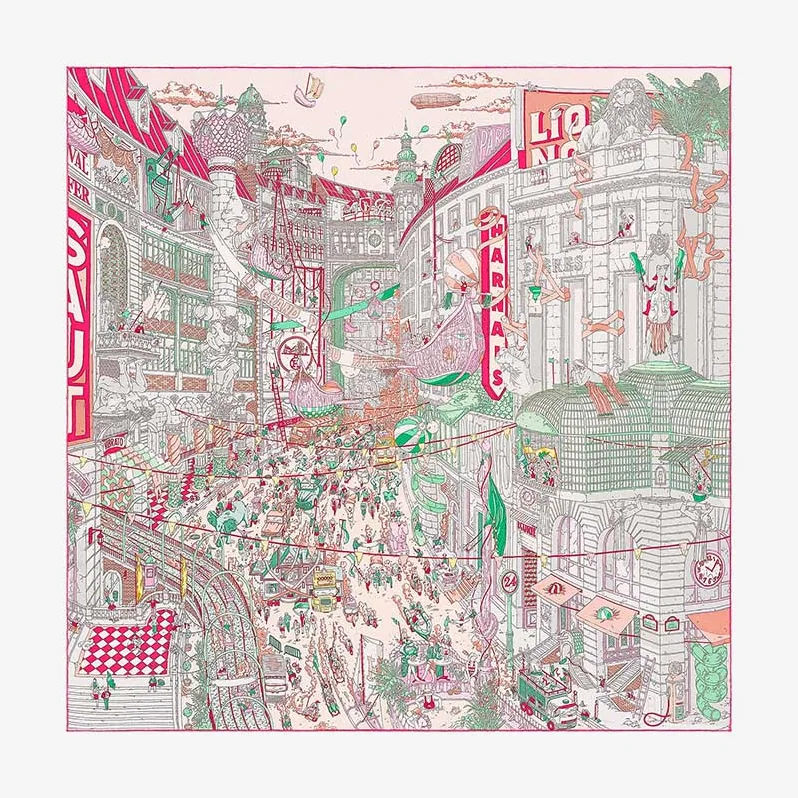 Hermes Le Grand Prix Du Faubourg Scarf 90 for Women in White Hermes Le Grand Prix Du Faubourg Scarf 90 for Women in White