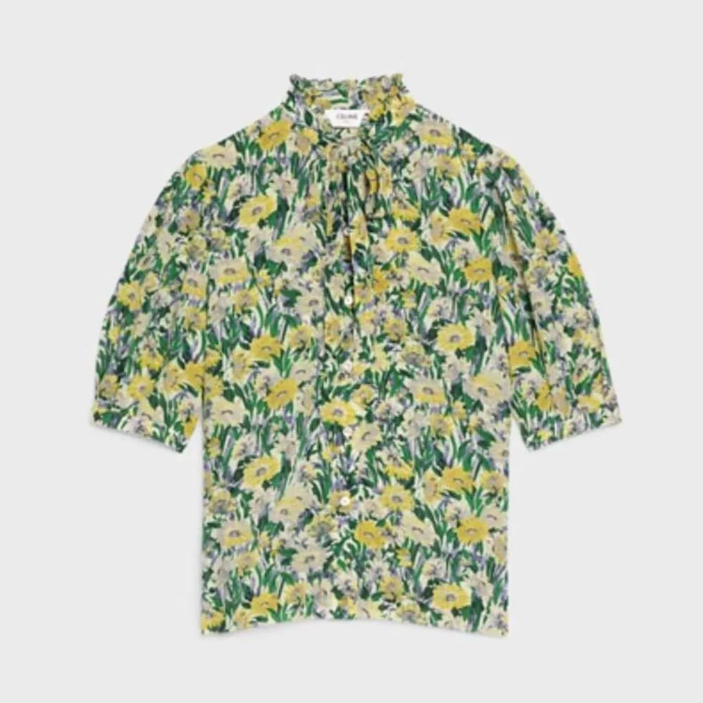 Celine Lavalliere Blouse in Paquerette Crepon for Women in Green