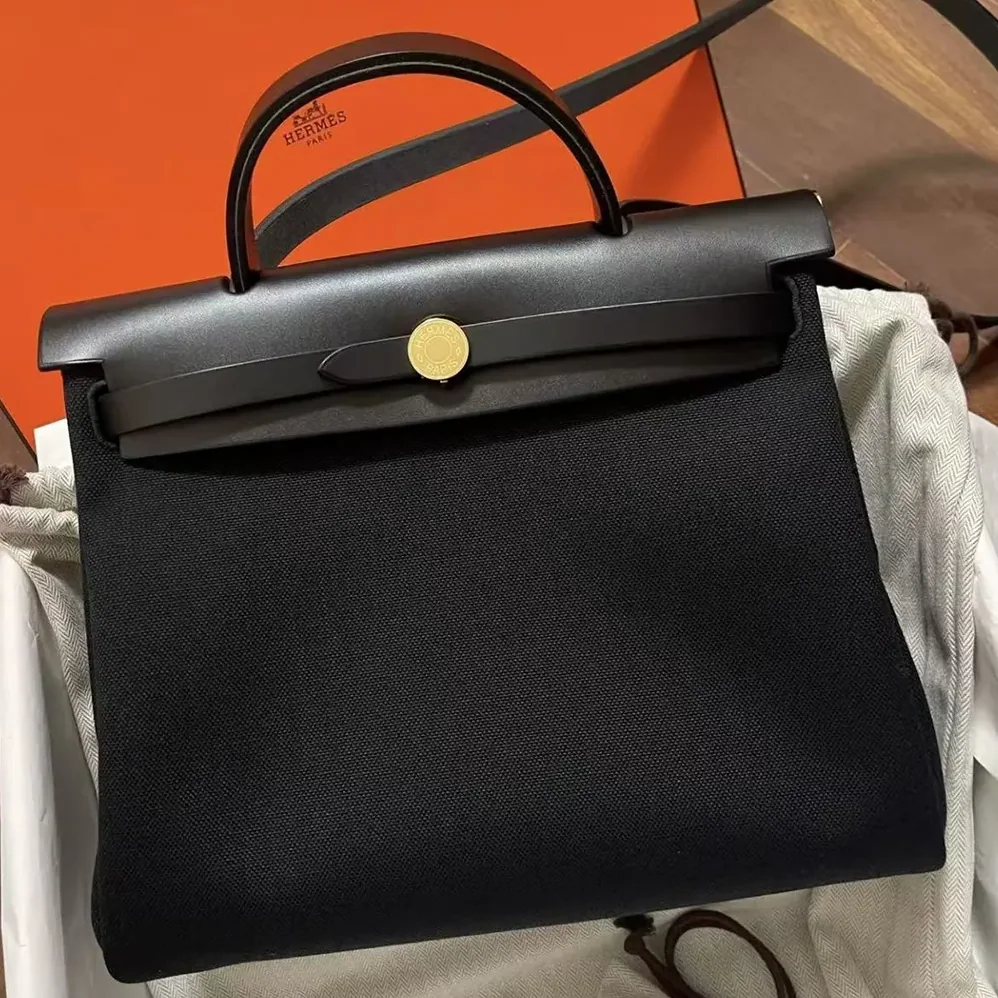 Hermes Herbag Zip 31 Bag for Women in Black/Gold
