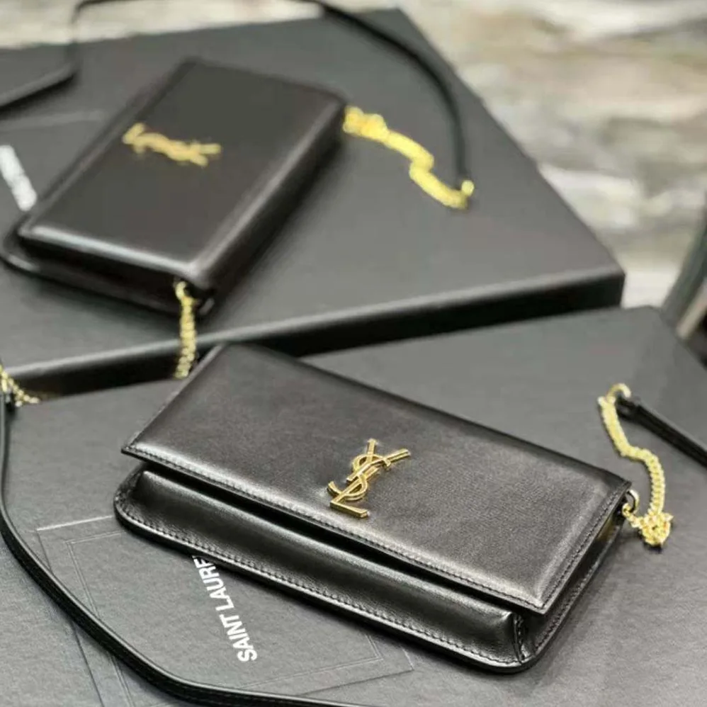 Saint Laurent YSL Cassandre Phone Holder with Strap in Smooth Leather for Women in Black Saint Laurent YSL Cassandre Phone Holder with Strap in Smooth Leather for Women in Black
