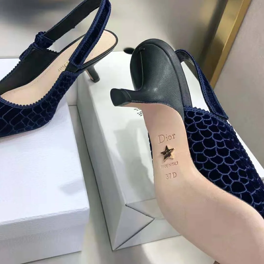 Dior J'Adior Slingback Pump Deep Blue Crocodile for Women in Effect Embroidered Velvet