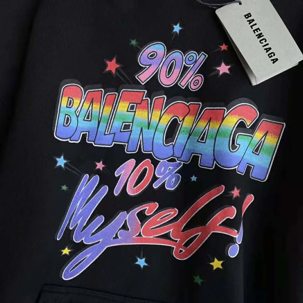 Balenciaga 90/10 Hoodie Wide Fit in Washed Black Medium Fleece for Men