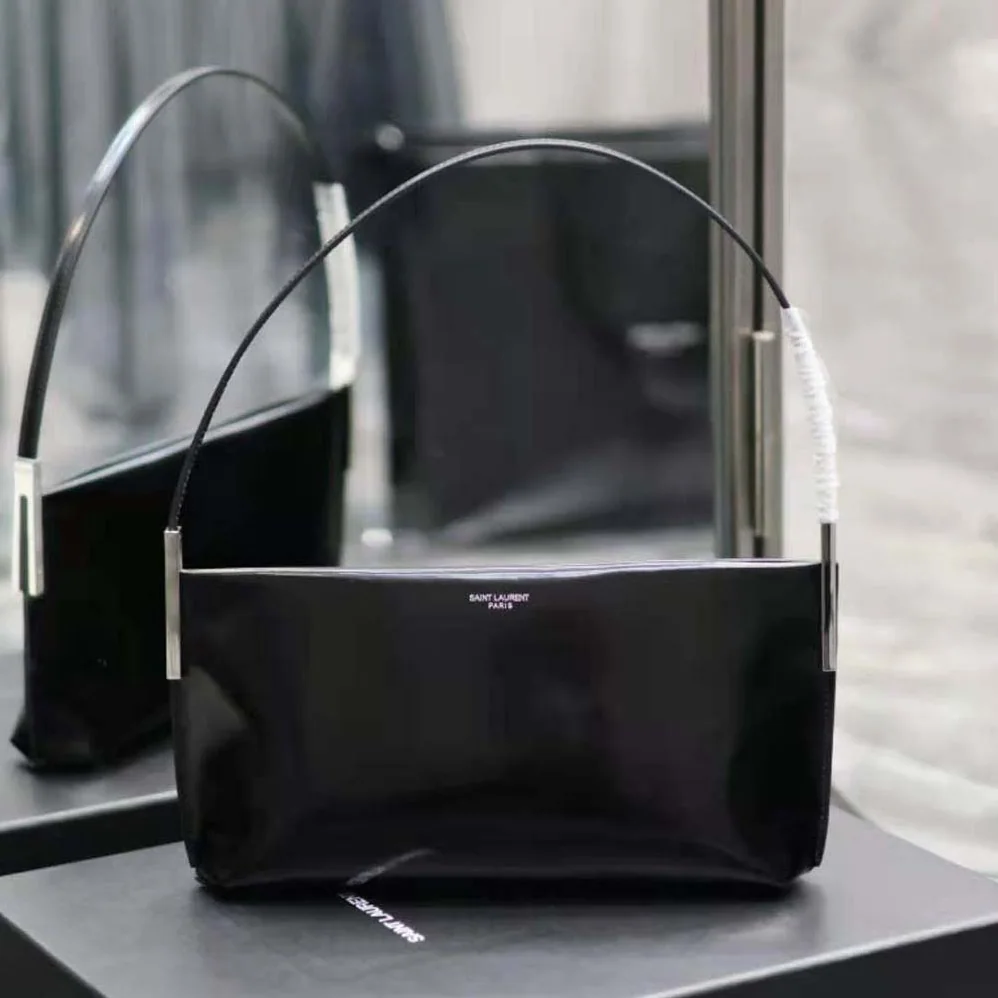 Saint Laurent YSL Suzanne Small in Shiny Leather for Women in Black