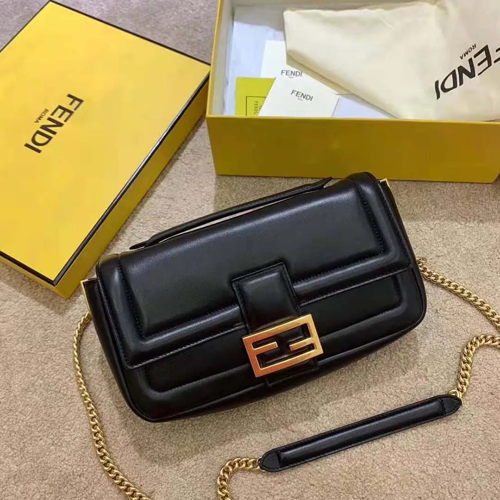 Fendi Baguette Chain Nappa Leather Bag for Women in Black Fendi Baguette Chain Nappa Leather Bag for Women in Black