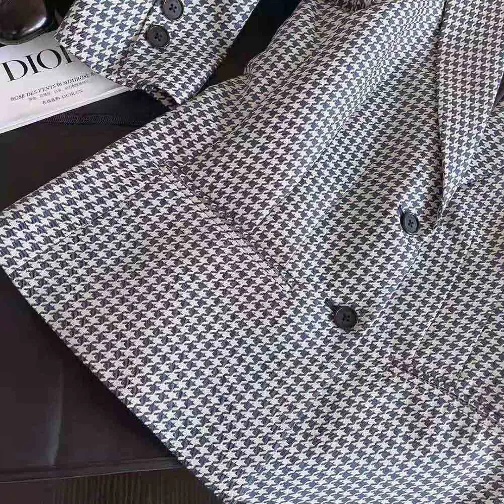 Dior Fitted Jacket Black and White Wool Twill and Silk with Micro Houndstooth Motif for Women