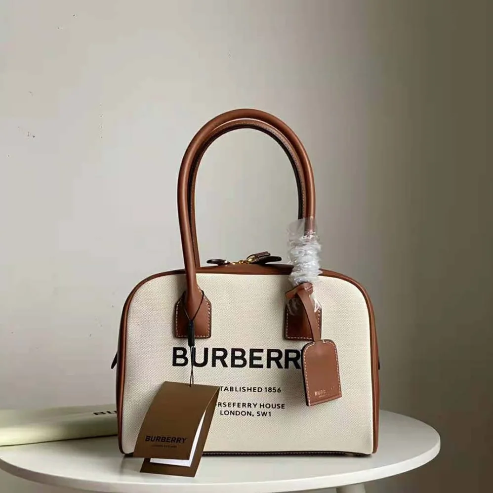 Burberry Medium Horseferry Print Cotton Canvas Half Cube Bag for Women in Brown