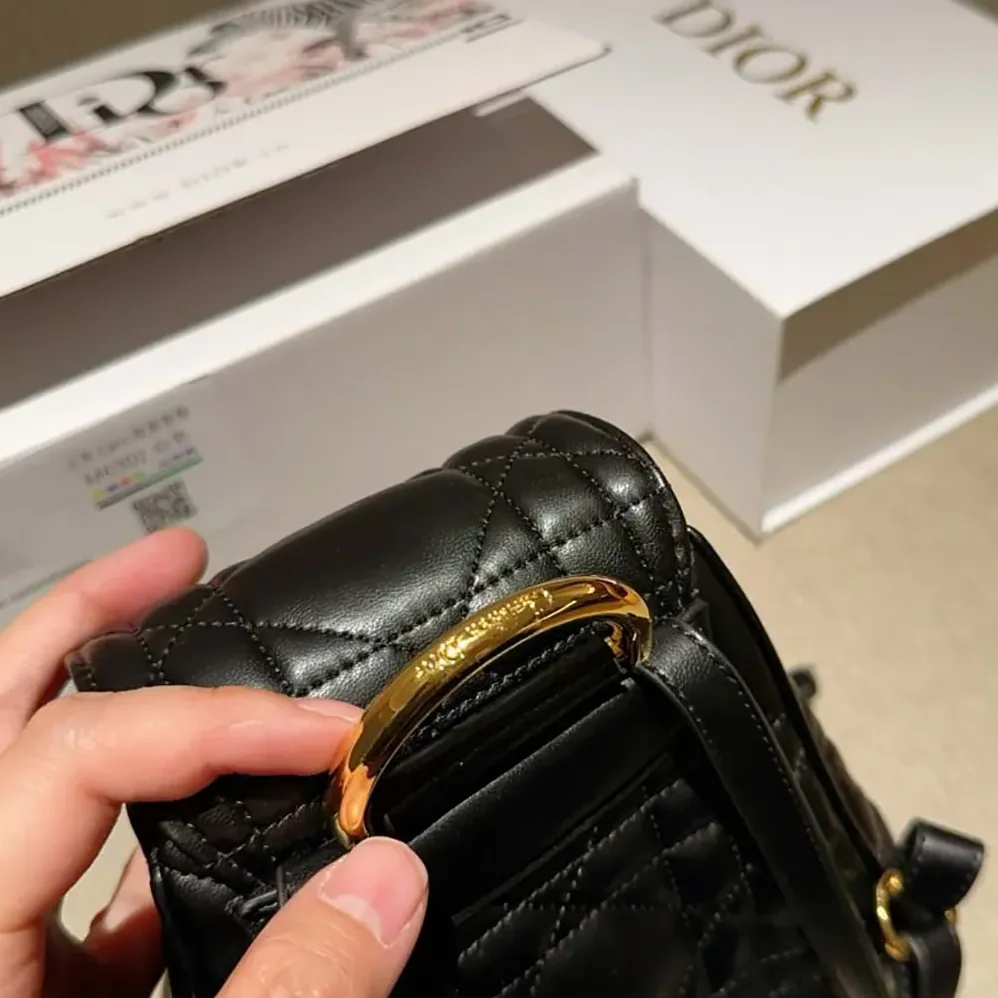 Dior Small Dior Caro Backpack Black Macrocannage Lambskin for Women