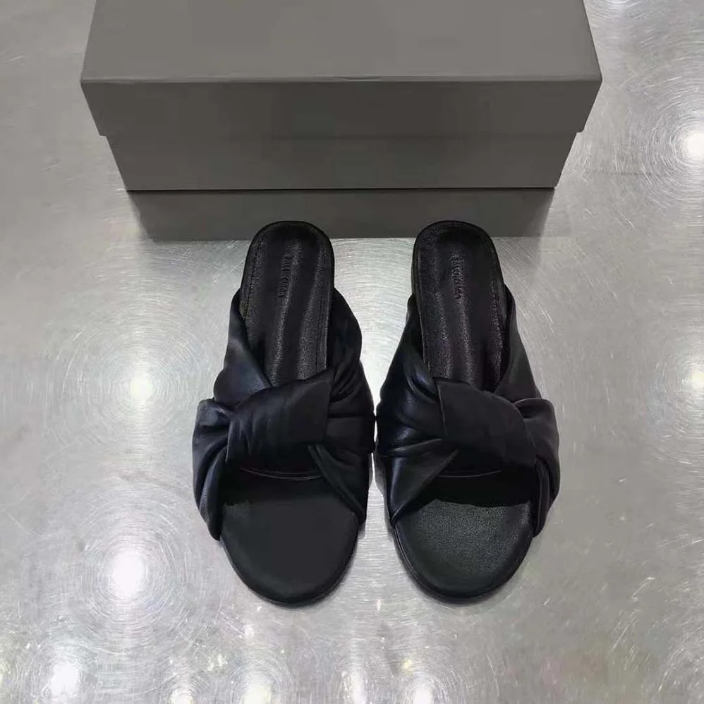 Balenciaga Drapy Flat Sandal in Black Smooth Nappa Lambskin for Women