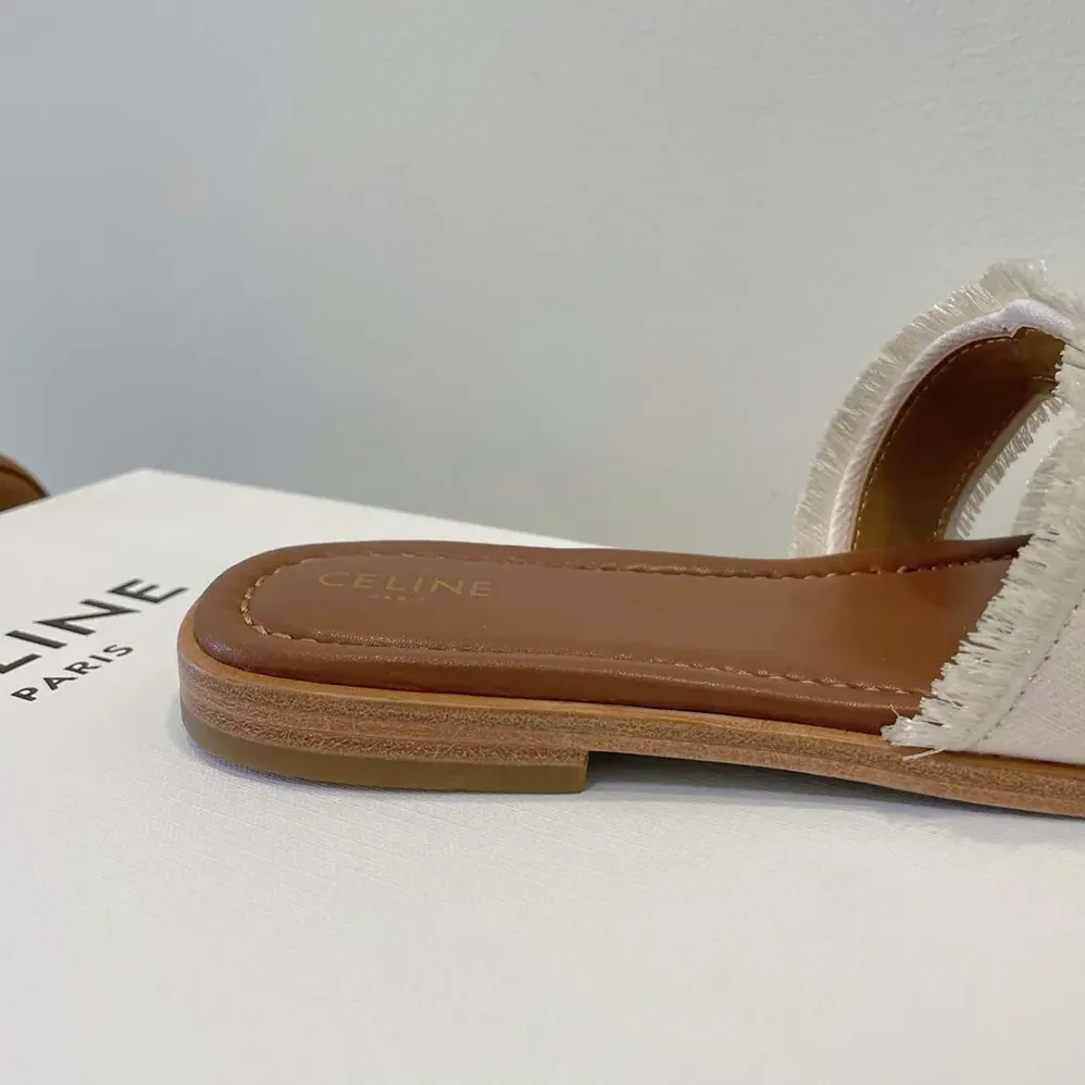 Celine Marina Mule in Fringed Canvas for Women in White