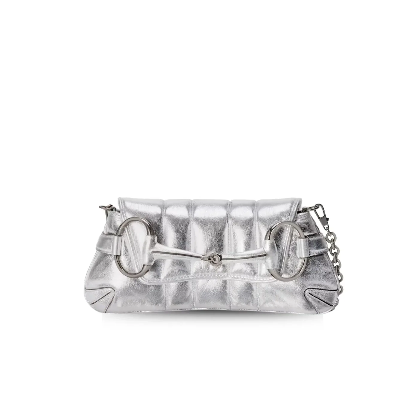 Gucci Horsebit Chain Small Shoulder Bag Silver 10.6 Inches/