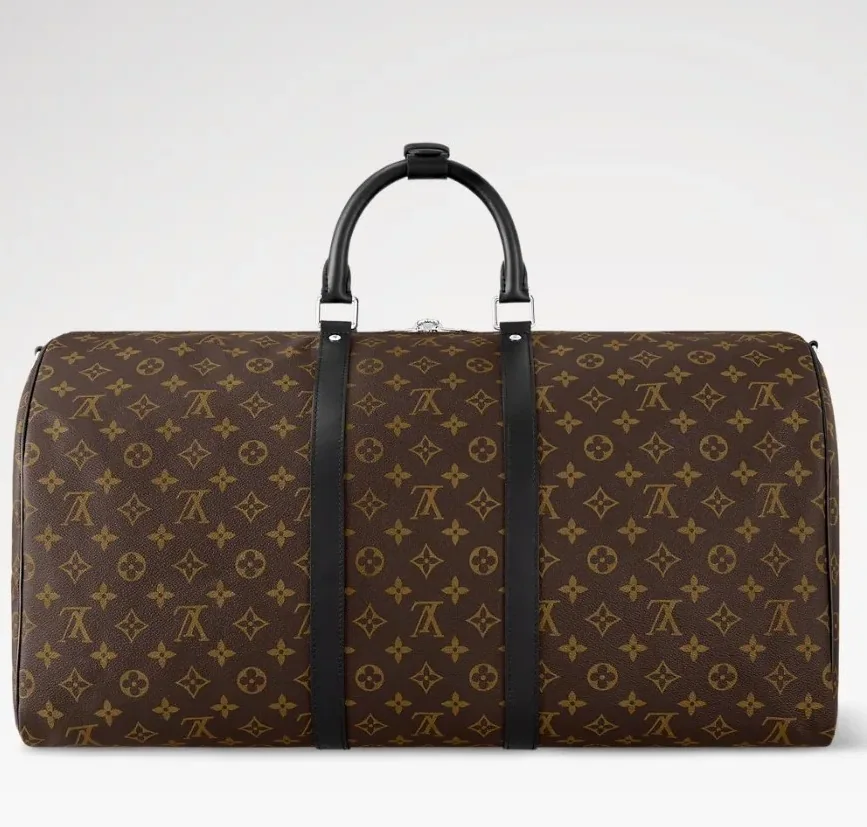 Louis Vuitton Keepall Bandouliere 55 Travel Bag in Brown Monogram Silver Hardware Louis Vuitton Keepall Bandouliere 55 Travel Bag in Brown Monogram Silver Hardware